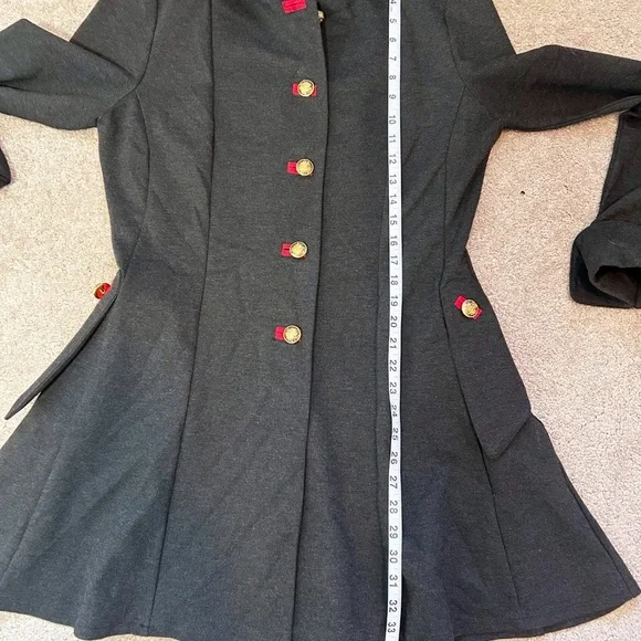 Joseph Ribkoff Military Coat, 3/4 length, Charcoal with red accents Size 12 - Picture 14 of 15